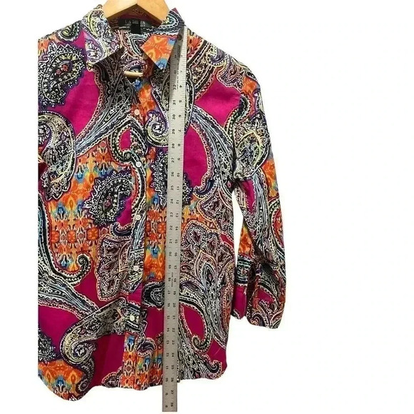 Ralph Lauren Floral Vibrant Paisley 3/4 Sleeve Button Down Shirt Size Medium - Picture 5 of 6